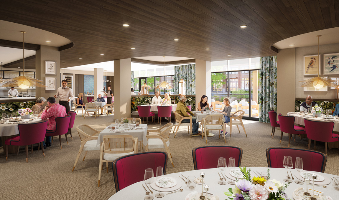 Residents enjoying the contemporary and refined atmosphere of The Reserve at Lone Tree clubhouse.